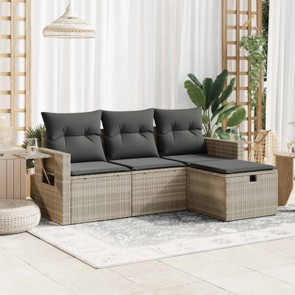 Set de sofás de jardín 4 pzas y cojines ratán sintético gris D