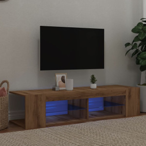 Mueble de TV luces LED madera roble artisan 135x39x30 cm D