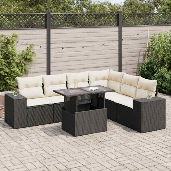 Set de sofás de jardín 7 pzas con cojines ratán sintético negro Set de sofás de jardín 7 pzas con cojines ratán sintético negro D