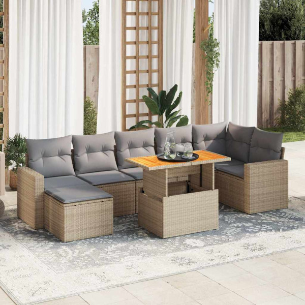Set de sofás de jardín y cojines 8 piezas ratán sintético beige Set de sofás de jardín y cojines 8 piezas ratán sintético beige D