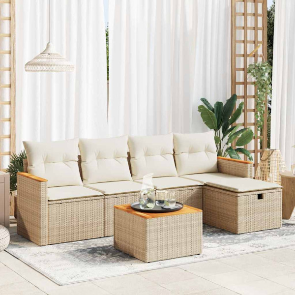 Sofá de jardim com almofadas 6 pcs bege sintético rattan D