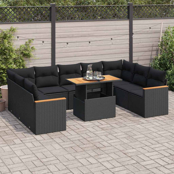 Set sofás jardín y cojines 10 pzas ratán sintético acacia negro Set sofás jardín y cojines 10 pzas ratán sintético acacia negro D