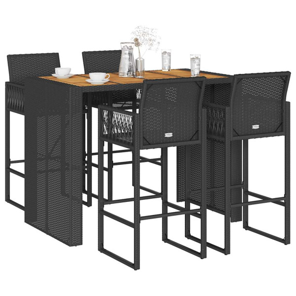 Set bar jardín sin cojines 5 pzas ratán sintético acacia negro D