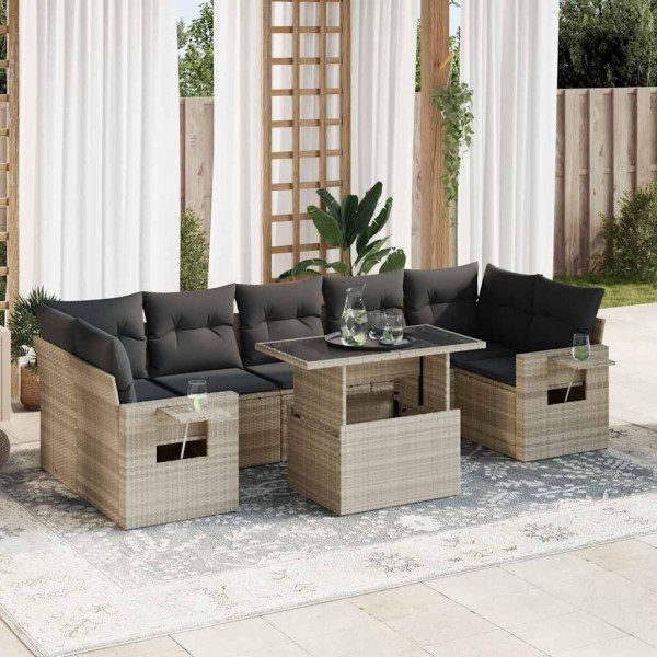 Set de sofás de jardín 8 pzas y cojines ratán sintético gris D