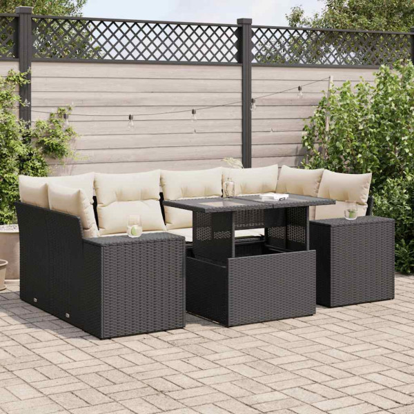 Set de sofás de jardín 7 pzas con cojines ratán sintético negro Set de sofás de jardín 7 pzas con cojines ratán sintético negro D