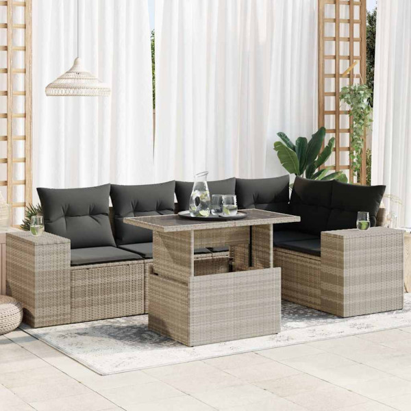 Set de sofás de jardín 6 pzas y cojines ratán sintético gris Set de sofás de jardín 6 pzas y cojines ratán sintético gris D