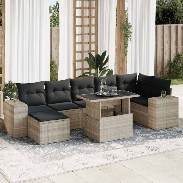Set de sofás de jardín 8 pzas y cojines ratán sintético gris Set de sofás de jardín 8 pzas y cojines ratán sintético gris D