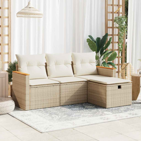 Juego de sofás jardín con cojines 4 pzas ratán sintético beige Juego de sofás jardín con cojines 4 pzas ratán sintético beige D