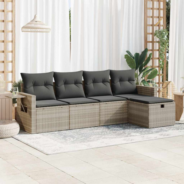 Set de sofás jardín y cojines 5 pzas ratán sintético gris claro Set de sofás jardín y cojines 5 pzas ratán sintético gris claro D