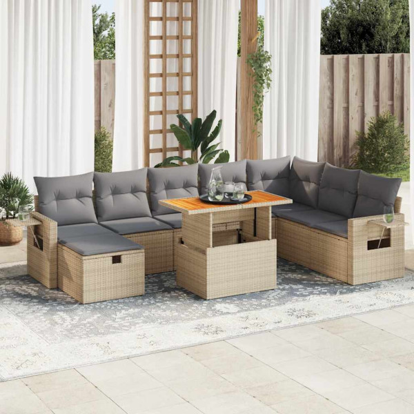 Set sofás jardín y cojines 9 pzas ratán sintético acacia beige Set sofás jardín y cojines 9 pzas ratán sintético acacia beige D