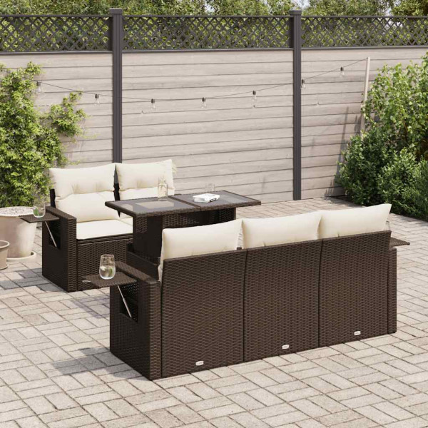 Set sofás de jardín 6 piezas y cojines ratán sintético marrón D