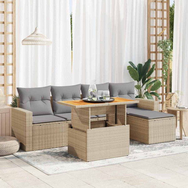 Juego de sofás jardín con cojines 6 pzas ratán sintético beige D