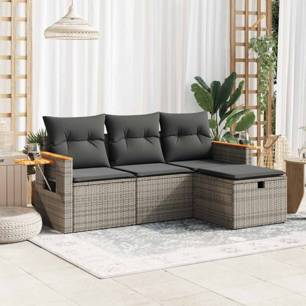 Set de sofás de jardín 4 pzas y cojines ratán sintético gris Set de sofás de jardín 4 pzas y cojines ratán sintético gris D