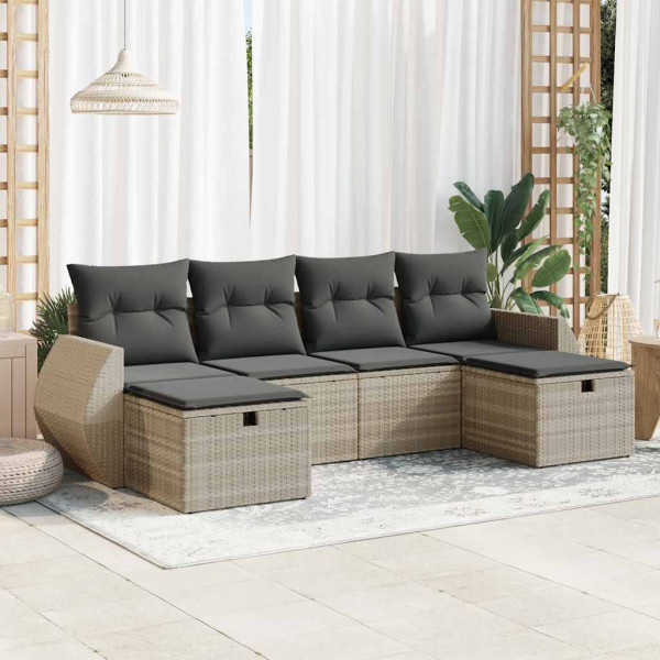 Set de sofás de jardín 6 pzas y cojines ratán sintético gris Set de sofás de jardín 6 pzas y cojines ratán sintético gris D