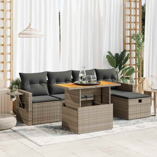 Set sofás jardín y cojines 6 pzas ratán sintético acacia gris Set sofás jardín y cojines 6 pzas ratán sintético acacia gris D