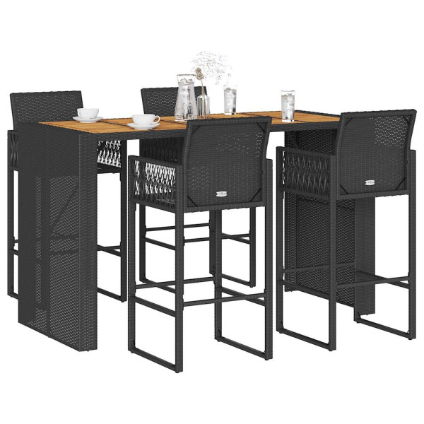 Set bar jardín sin cojines 5 pzas ratán sintético acacia negro D