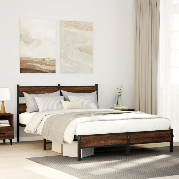 Estructura de cama sin colchón madera marrón roble 150x200 cm Estructura de cama sin colchón madera marrón roble 150x200 cm D