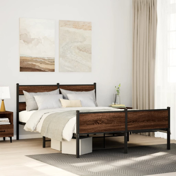Estructura de cama sin colchón madera marrón roble 150x200 cm Estructura de cama sin colchón madera marrón roble 150x200 cm D