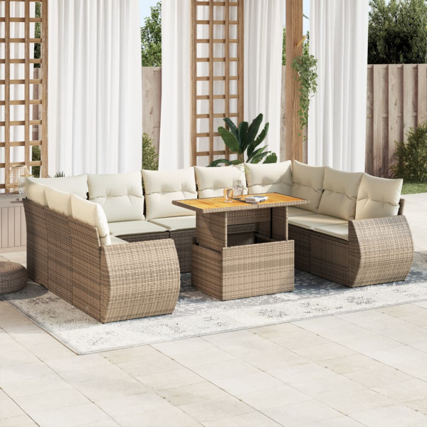 Juego de sofás jardín con cojines beige 10 pzas ratán sintético Juego de sofás jardín con cojines beige 10 pzas ratán sintético D