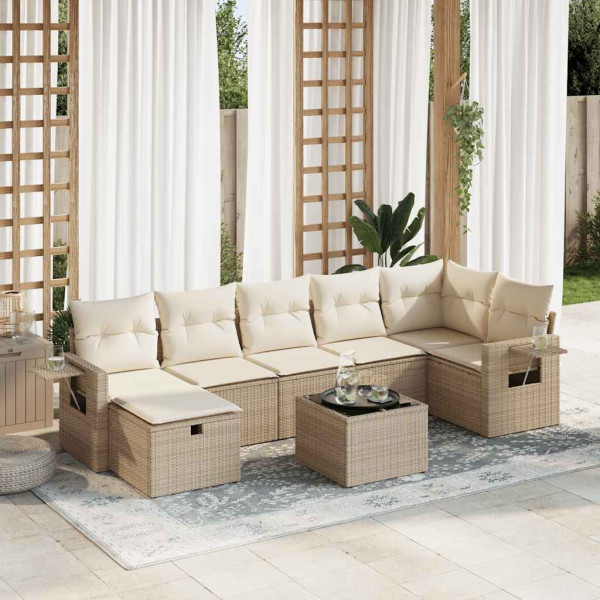 Set de sofás de jardín y cojines 8 piezas ratán sintético beige Set de sofás de jardín y cojines 8 piezas ratán sintético beige D