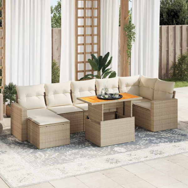 Set de sofás de jardín y cojines 8 piezas ratán sintético beige Set de sofás de jardín y cojines 8 piezas ratán sintético beige D