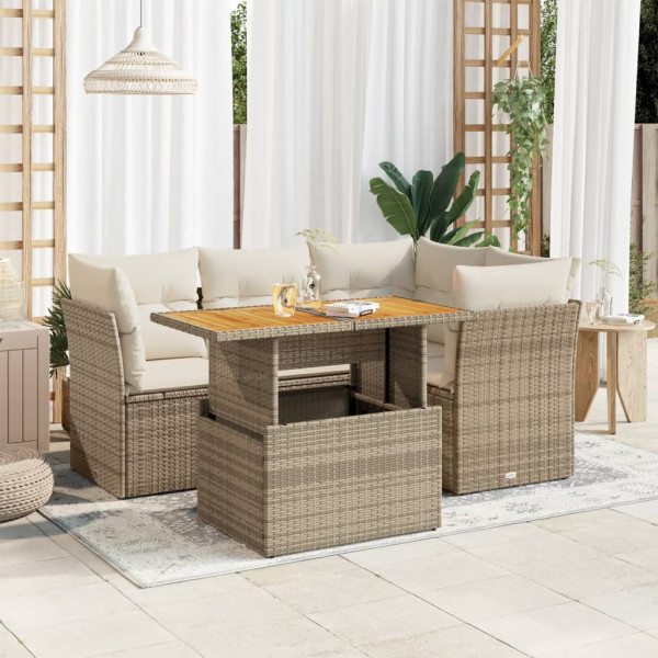 Sofá de jardim com almofadas 5 pcs bege sintético rattan D