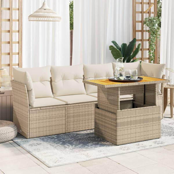 Juego de sofás jardín con cojines 5 pzas ratán sintético beige D