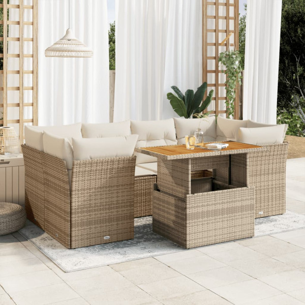 Definir sofás de jardim 7 peças e almofadas de rattan sintético bege D