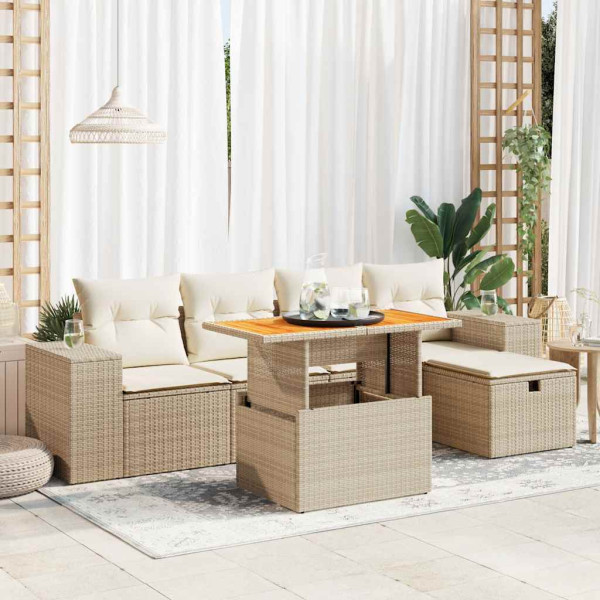 Conjunto de sofás de jardim e almofadas 6 pcs sintético acacia bege rattan D