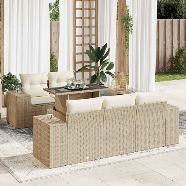 Juego de sofás jardín con cojines 6 pzas ratán sintético beige D