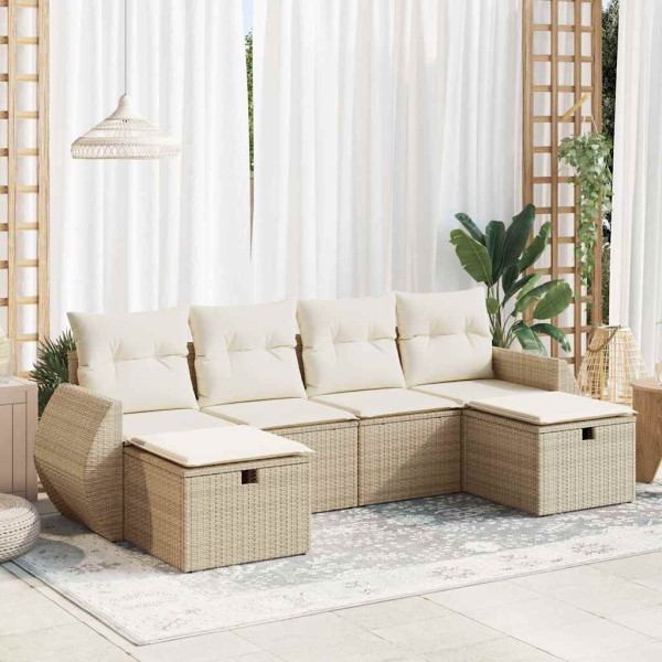Juego de sofás jardín con cojines 6 pzas ratán sintético beige Juego de sofás jardín con cojines 6 pzas ratán sintético beige D