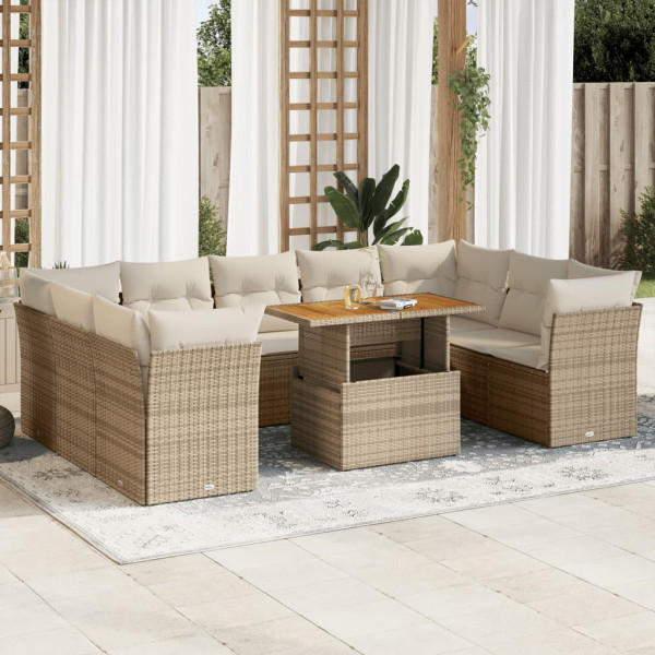 Juego de sofás jardín con cojines beige 10 pzas ratán sintético D