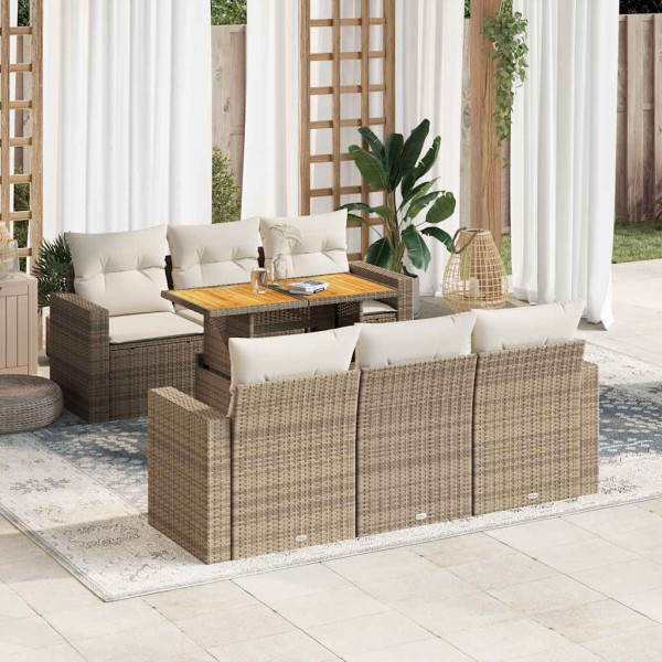 Set sofás de jardín 7 piezas y cojines ratán sintético beige D