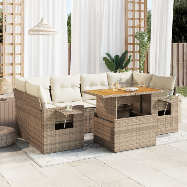 Set sofás de jardín 7 piezas y cojines ratán sintético beige Set sofás de jardín 7 piezas y cojines ratán sintético beige D