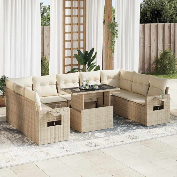 Juego de sofás jardín con cojines beige 10 pzas ratán sintético D