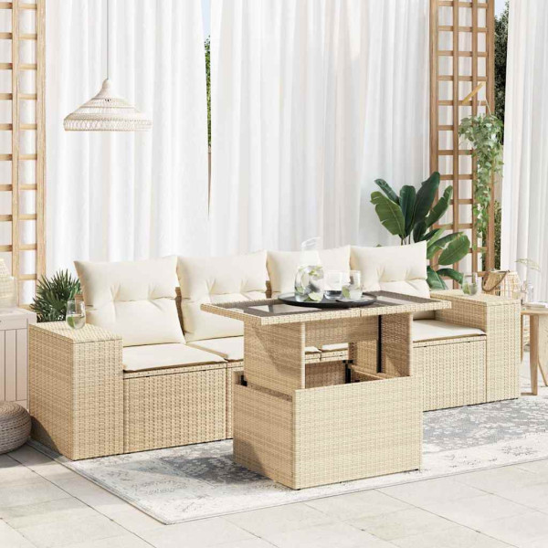 Sofá de jardim com almofadas 5 pcs bege sintético rattan D