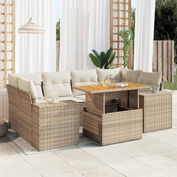 Set sofás de jardín 7 piezas y cojines ratán sintético beige Set sofás de jardín 7 piezas y cojines ratán sintético beige D