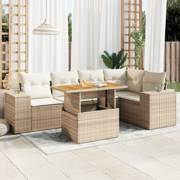 Sofá de jardim com almofadas 6 pcs bege sintético rattan D