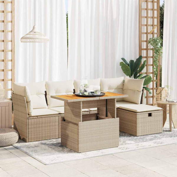 Set sofás jardín y cojines 6 pzas ratán sintético acacia beige Set sofás jardín y cojines 6 pzas ratán sintético acacia beige D