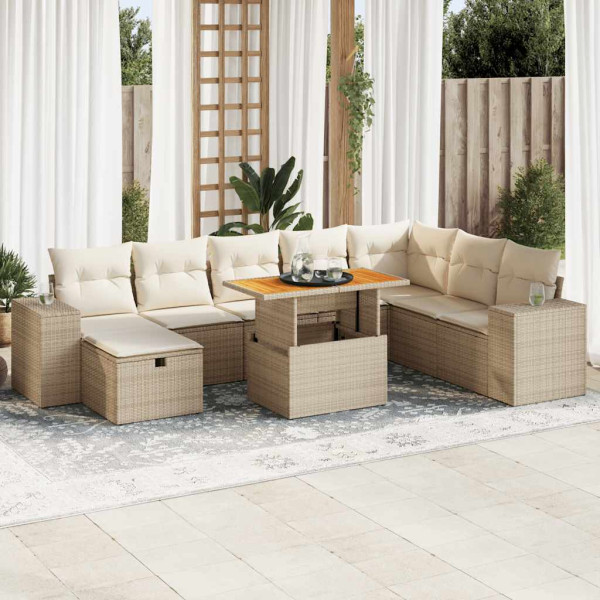 Set sofás jardín y cojines 9 pzas ratán sintético acacia beige Set sofás jardín y cojines 9 pzas ratán sintético acacia beige D