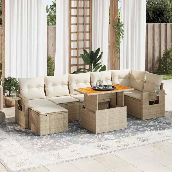 Set de sofás de jardín y cojines 8 piezas ratán sintético beige Set de sofás de jardín y cojines 8 piezas ratán sintético beige D