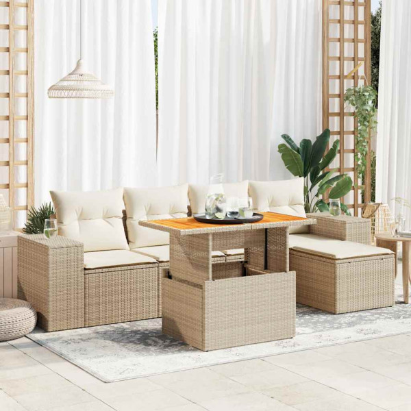 Juego de sofás jardín con cojines 6 pzas ratán sintético beige D
