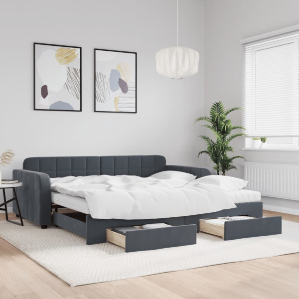 Sofá cama nido con cajones terciopelo gris oscuro 100x200 cm Sofá cama nido con cajones terciopelo gris oscuro 100x200 cm D
