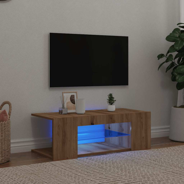 Mueble de TV luces LED madera roble artisan 90x39x30 cm D