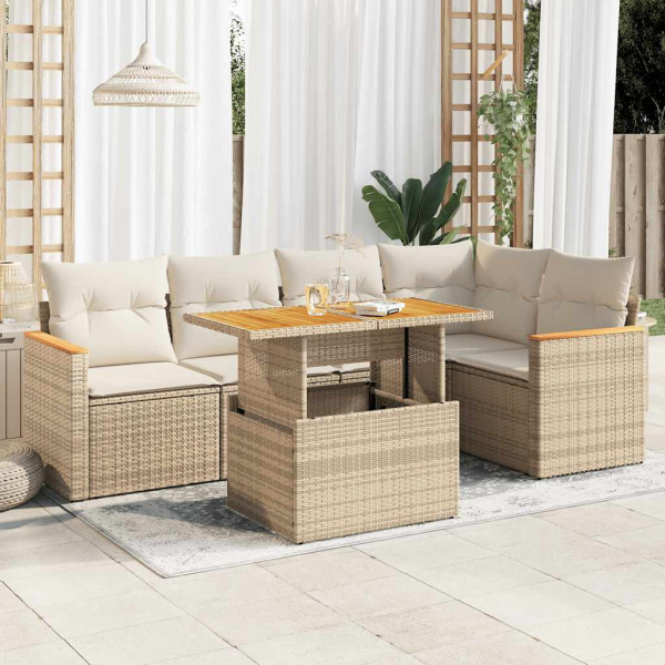 Conjunto de sofás de jardim e almofadas 5 pcs sintético acacia bege rattan D