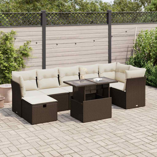 Set sofás de jardín 8 piezas y cojines ratán sintético marrón Set sofás de jardín 8 piezas y cojines ratán sintético marrón D
