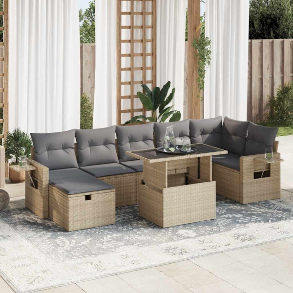 Set de sofás de jardín y cojines 8 piezas ratán sintético beige Set de sofás de jardín y cojines 8 piezas ratán sintético beige D
