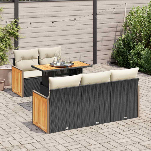 Set sofás jardín y cojines 6 pzas ratán sintético acacia negro Set sofás jardín y cojines 6 pzas ratán sintético acacia negro D