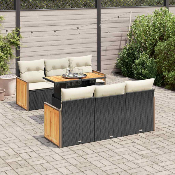 Set sofás jardín y cojines 7 pzas ratán sintético acacia negro Set sofás jardín y cojines 7 pzas ratán sintético acacia negro D