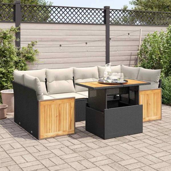 Set sofás jardín y cojines 7 pzas ratán sintético acacia negro Set sofás jardín y cojines 7 pzas ratán sintético acacia negro D